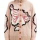 Blush Pink Stand-Collar Cardigan With Butterfly Skeleton Print