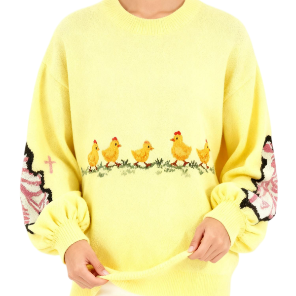 Lemon Yellow Oversized Sweater With Chick Parade Knit Pattern