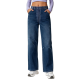 Dark Blue Distressed Wide-Leg Jeans With Textured Waistband