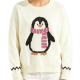 Cream Oversized Sweater With Scarf Penguin Knit Pattern