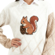 Cream & Beige Color-Block Sweater With Squirrel & Pinecone Embroidery