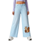 Light Blue Wide-Leg Denim Pants With Squirrel & Pinecone Embroidery
