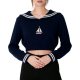 Navy Sailor Collar Sailboat Embroidery Crop Sweater