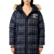 Navy Plaid Hooded Puffer Jacket With Camera Patch