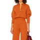 Terracotta Ribbed Knit Cardigan & Wide-Leg Pants Set