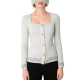 Light Gray Square Neck Zigzag Trim Button Cardigan