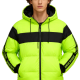 Neon Green & Black Striped Hooded Puffer Jacket